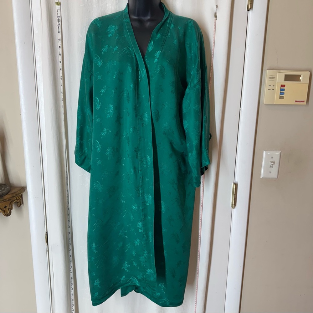 Vintage Four Seasons Emerald Green Floral Kimono Robe